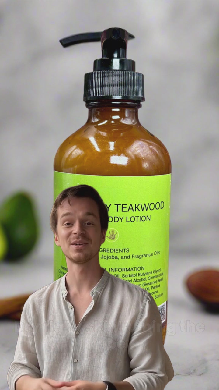 Loción para manos y cuerpo de madera de teca de caoba
