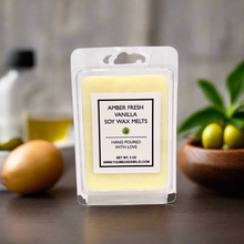 Amber Fresh Vanilla Wax Melts – Artisan soy wax melts combining the soft warmth of amber with the sweet elegance of fresh vanilla.