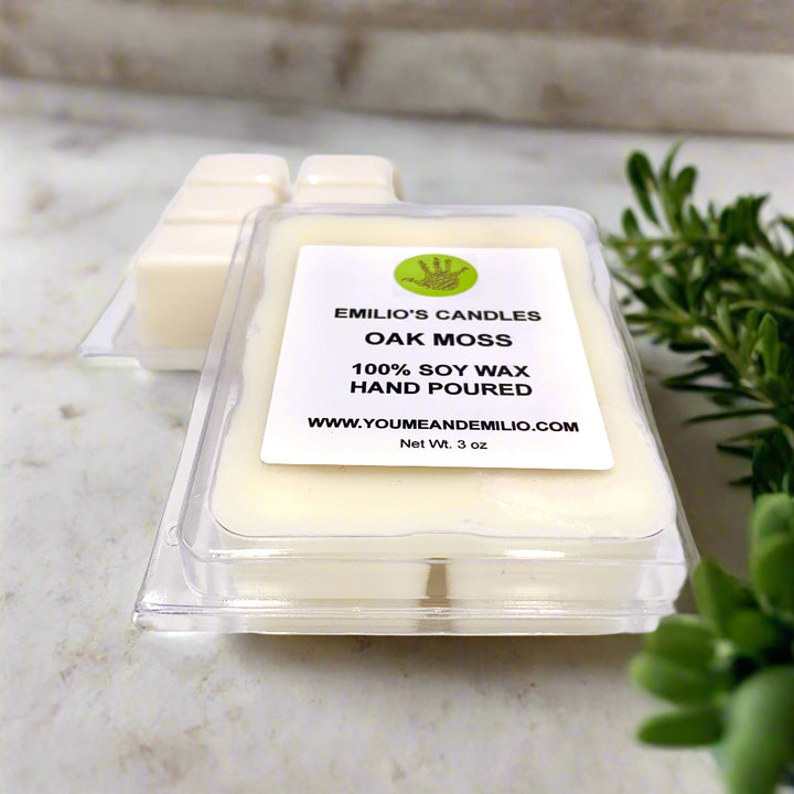 Oak Moss Soy Wax Melts – A Warm, Earthy Blend. Infused with Spanish Oak Moss, Patchouli, and Siberian fir balsam, enhanced by White Amber and Cashmere Musk for a cozy, nature-inspired scent. Made with 100% soy wax for a clean, eco-friendly burn. Net weight: 3 oz. Handmade in Dallas, Texas.
