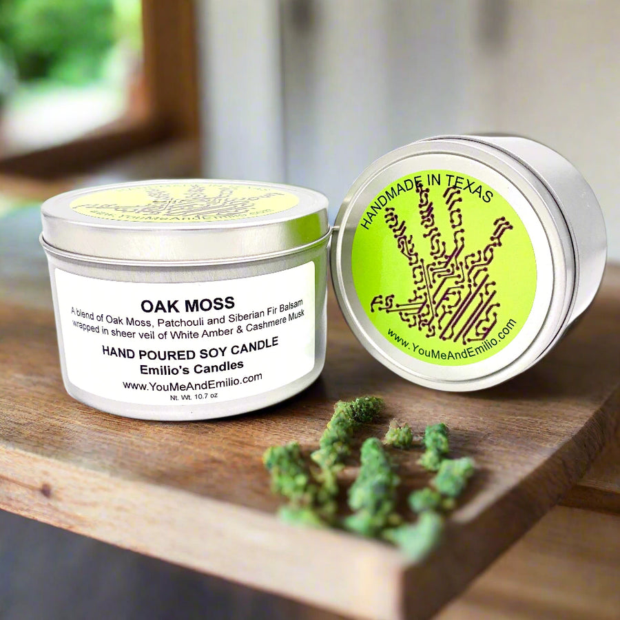 Oak Moss Soy Candle offering a rich, earthy aroma with premium hand-poured soy wax craftsmanship.