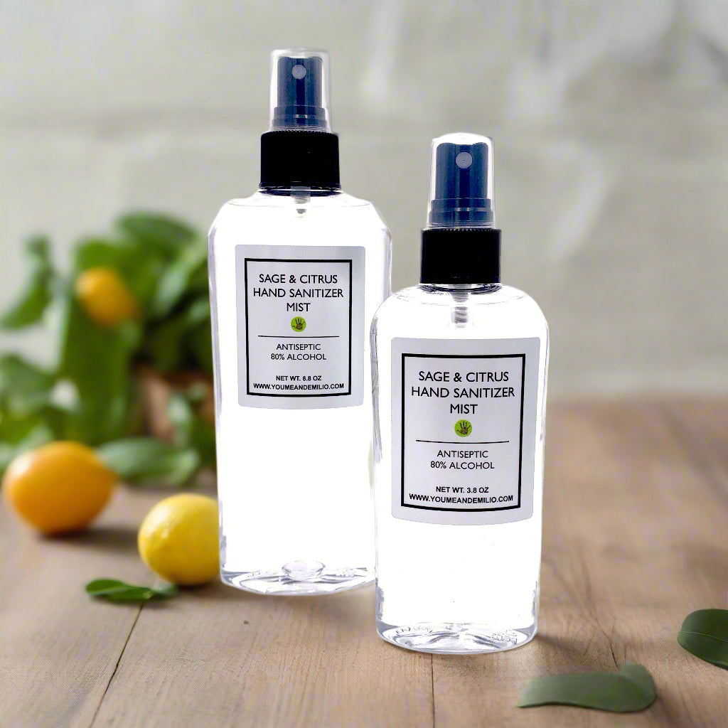 Sage & Citrus Hand Sanitizer Mist, the perfect solution for keeping your hands fresh, clean, and free from germs on the go. 