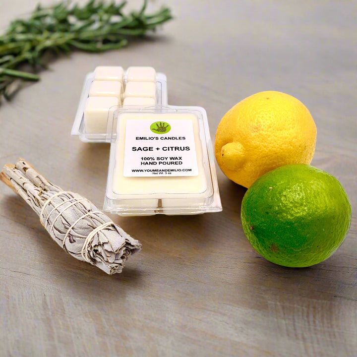 Sage & Citrus Soy Wax Melts offering a refreshing, clean aroma with hand-poured artisanal quality.