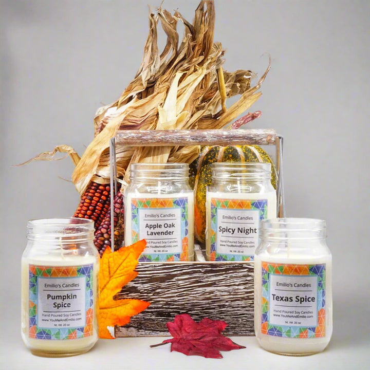 Soy Candle Mason Jars Wooden Crate | Limited Edition

&nbsp;Introducing our exquisite and highly sought-after collection of Soy Candle Mason Jars, presented in a charming wooden crate. This limited edition assortment of scents is guaranteed to captivate your senses and elevate your ambiance to new heights:

1. Texas Spice - Immerse yourself in the warm embrace of Texas-inspired spices, creating an inviting and comforting atmosphere.
2. Pumpkin Spice - Experience the cozy nostalgia of autumn with the delight
