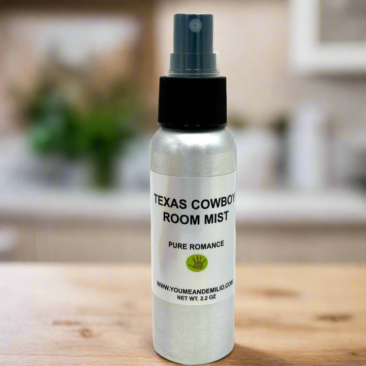 Handmade Texas Cowboy Room Mist with a rich leather aroma that instantly eliminates odors.