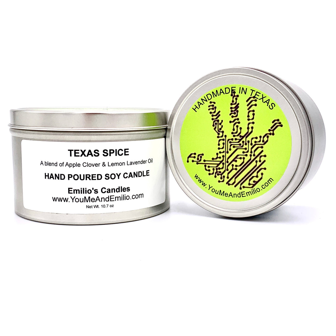 Texas Spice Soy Candle burning, emitting a soothing and invigorating aroma.