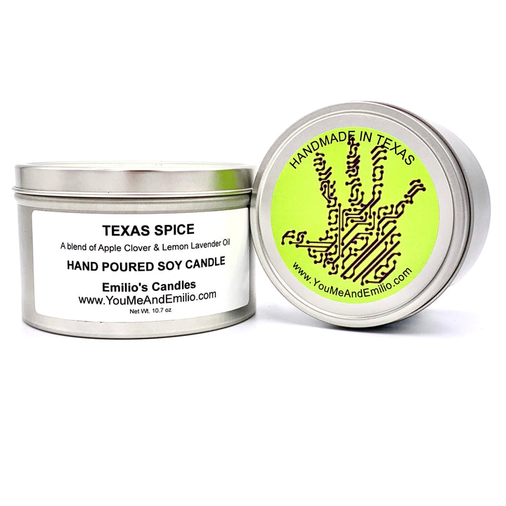 Texas Spice Soy Candle burning, emitting a soothing and invigorating aroma.