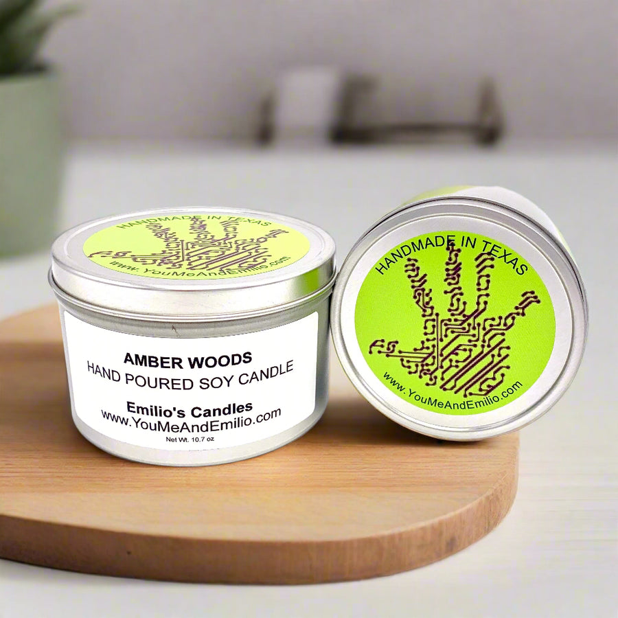 amber woods soy wax candles