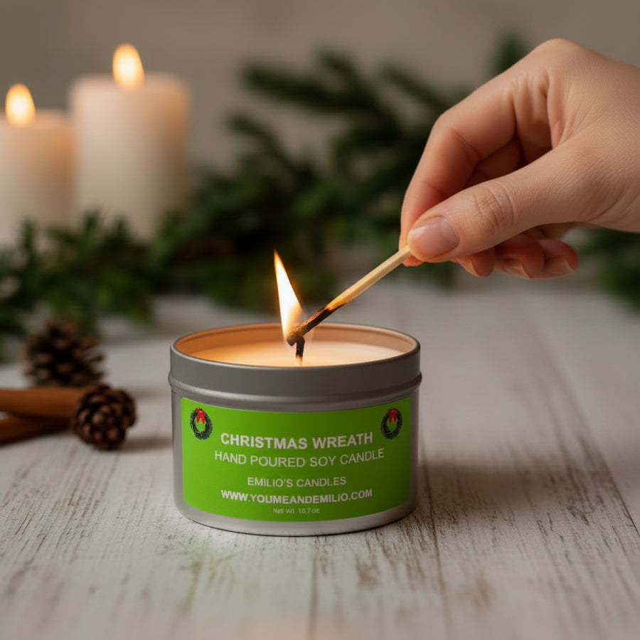Christmas Wreath Soy Candle - You Me and Emilio