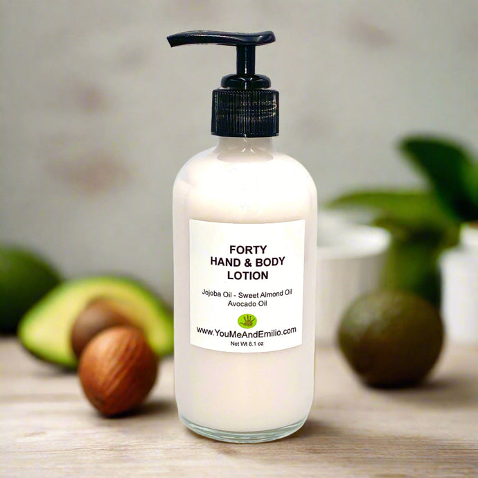 forty hand and body lotion made out of avocado, jojoba, and almond oils. 