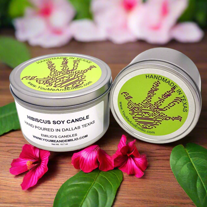 real hibiscus flower soy candle